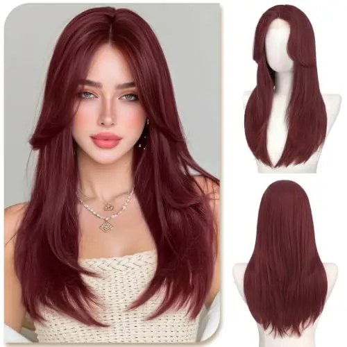 Sofeiyan Burgundy Red Long Straight Lace Front Wig 22 Inch