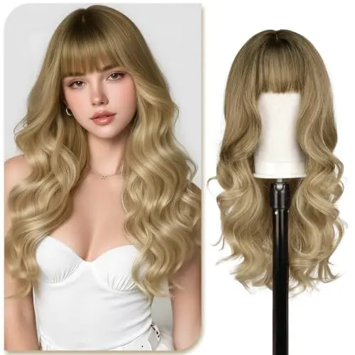 Sofeiyan 24-inch wavy ombre blonde wig with thick bangs