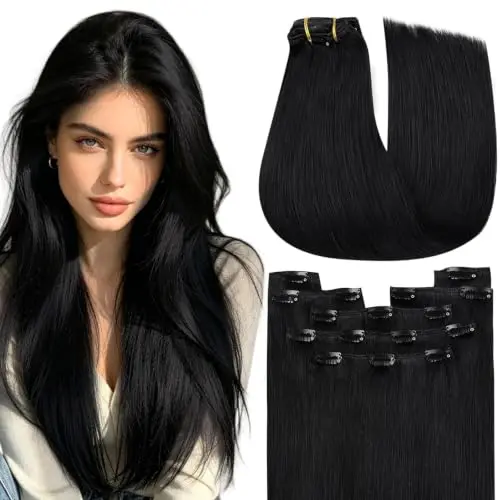YoungSee 12-inch short black clip-in human hair extensions