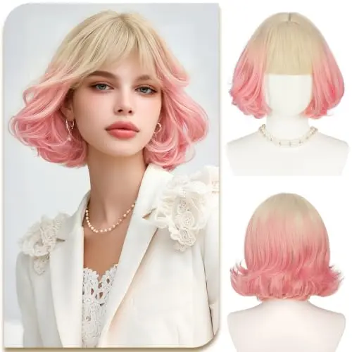 Sofeiyan short bob blonde to pink ombre wig with bangs