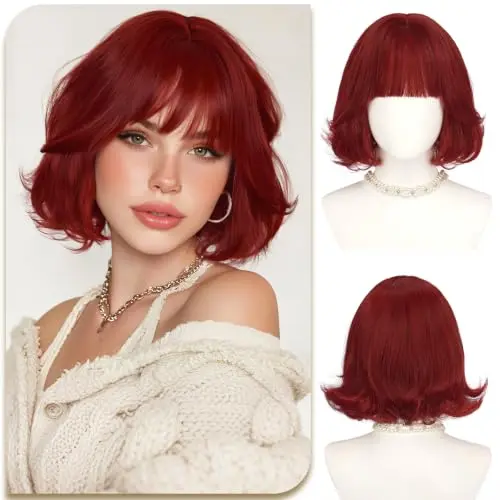 Sofeiyan 12 Inch Layered Bob Wig in Bright Cherry Red