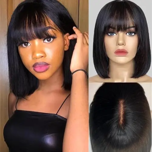 Black bob wig with bangs and 3x1 HD lace top