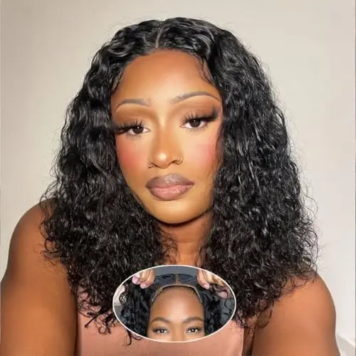 Bellarayine 5x5 lace closure deep wave bob wig in 14-inch short bouncy curls