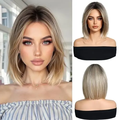 OUFEI ombre blonde short straight bob wig with medium density