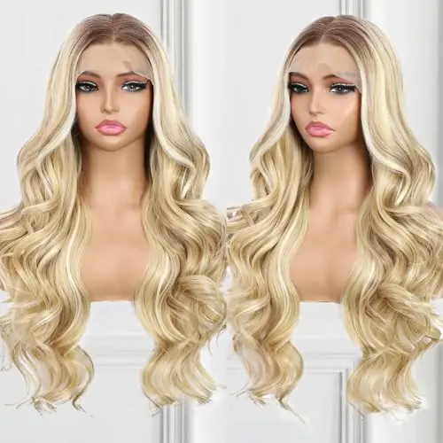 BABEHERS 13x4 highlight blonde lace front body wave wig with transparent Swiss lace and 150% density