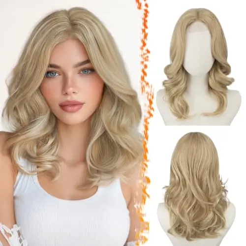 BARSDAR short wavy layered dirty blonde wig with curtain bangs face framing natural looking
