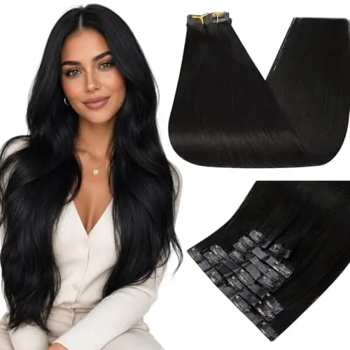 Full Shine 20-inch natural black PU weft clip-in hair extensions