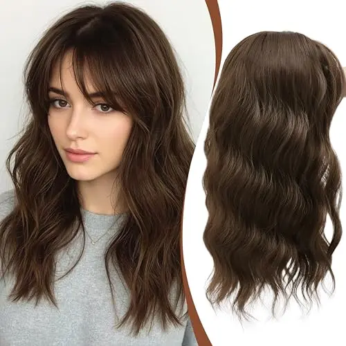 DZFAYESM wavy clip-on hair topper in roast nut melt with hand-knotted lace part