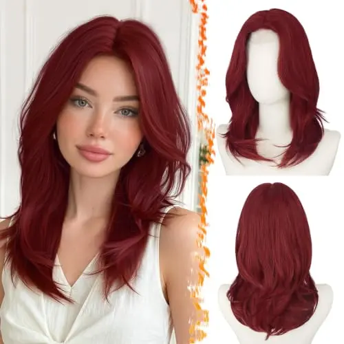 BARSDAR burgundy red curtain bangs lace front wig