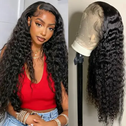 Deep Wave Lace Front Wigs Human Hair 13x4 HD Lace Front Wig Pre Plucked Hairline with Baby Hair Natural Color 180% Density 20 Inch