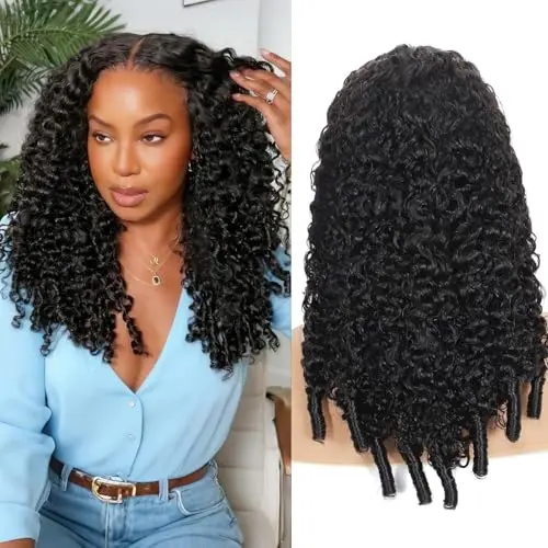 younsolo Burmese curly black human hair T-part lace wig