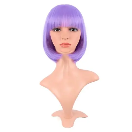 MapofBeauty 12 inch short straight light purple wig with flat bangs