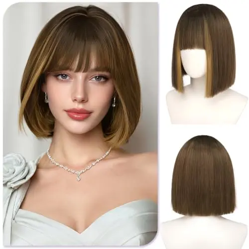 Sofeiyan chestnut brown highlight straight bob wig with bangs
