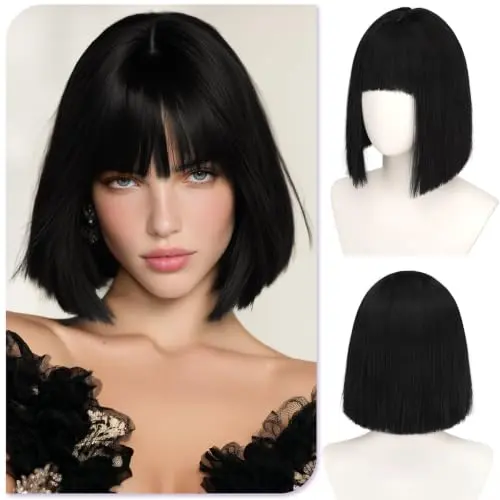 Sofeiyan black bob wig with curtain bangs