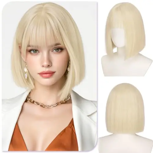 Sofeiyan platinum blonde bob wig with curtain bangs