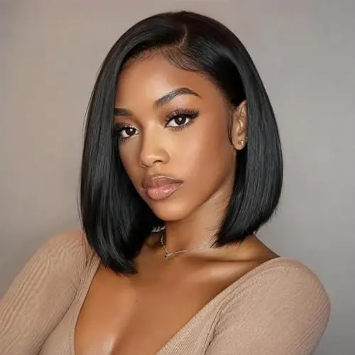 Wosama 4x4 HD lace short bob wig in natural black with 150% density