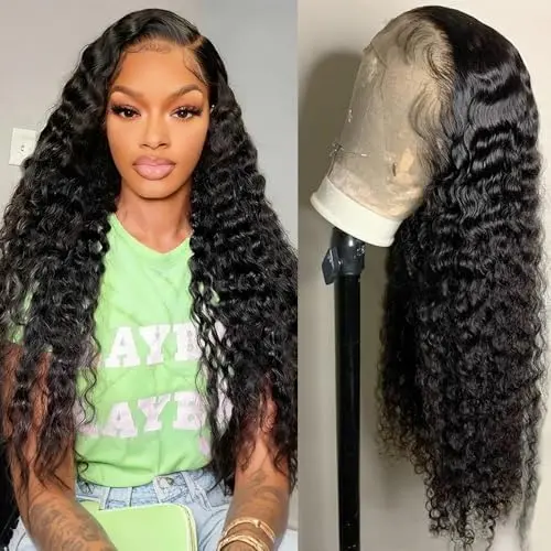 LJZYW 13x4 HD lace front deep wave wig in natural black