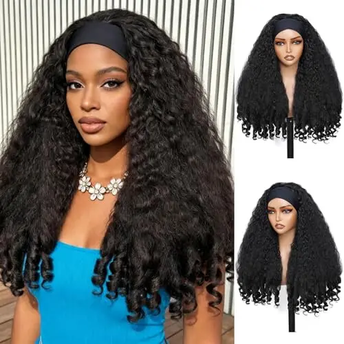 Afro curly synthetic headband wig with kinky 4C spiral curls