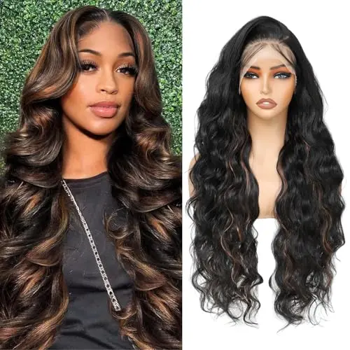 Yacurcur 13x6 body wave 32 inch synthetic lace front wig with baby hair