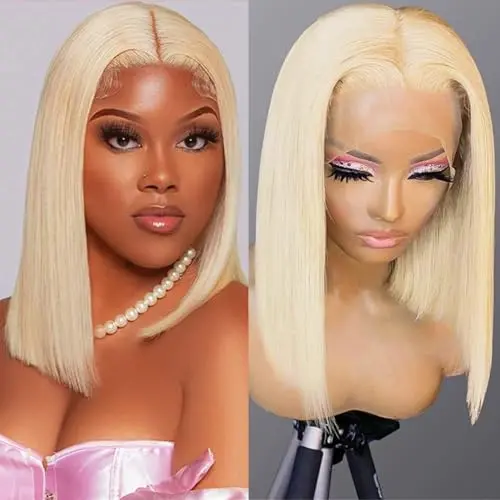 Blonde bob human hair lace front wig with pre-plucked baby hair