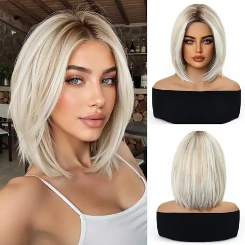 OUFEI platinum blonde bob wig with natural front part