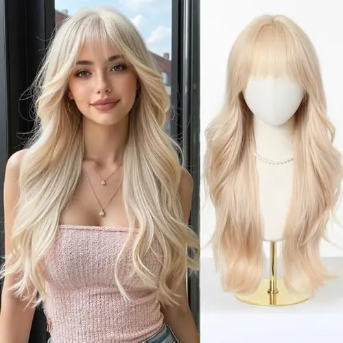 Esmee long wavy blonde wig with fringe