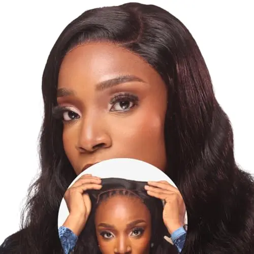 DEBBY STORE 5x5 Swiss lace closure body wave human hair wig in colour 1B