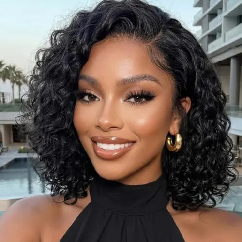 13x4 Lace Front Wigs Deep Wave Human Hair Pre Plucked 12 Inch Short Bob Wig