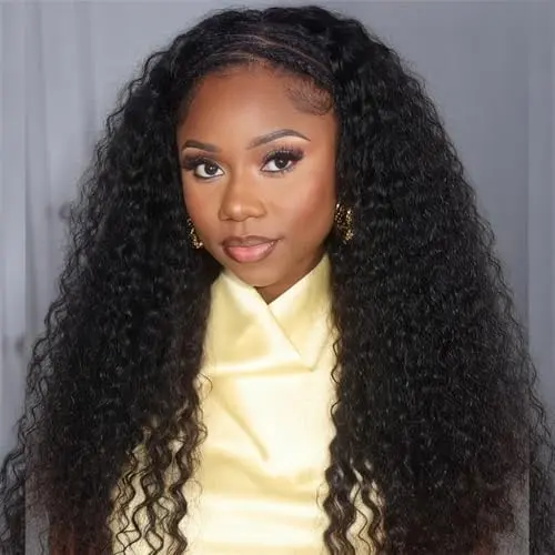 Deep wave half wig in natural color with 200 percent density and 22 inch length