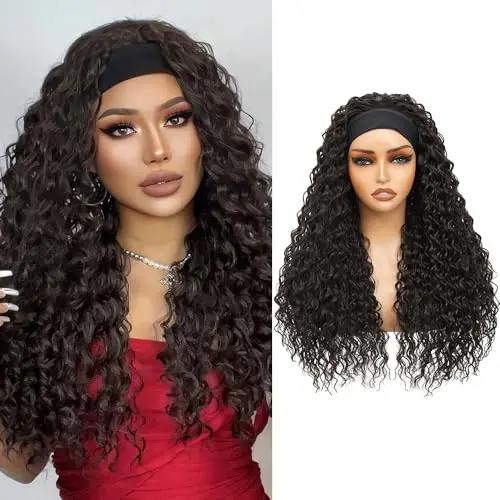 Yacurcur dark brown water wave headband wig