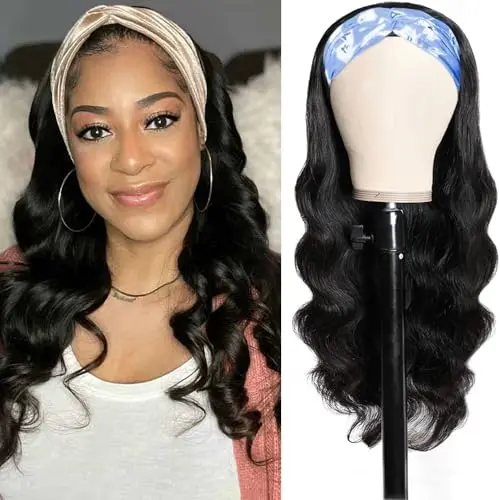 Body wave 14-inch human hair headband wig with adjustable cap