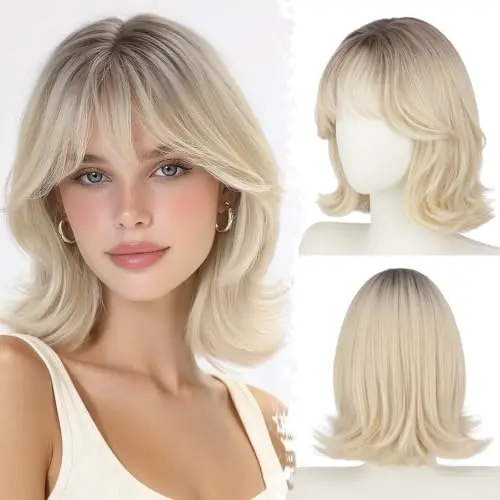 BARSDAR short layered blonde ombre bob with wispy bangs