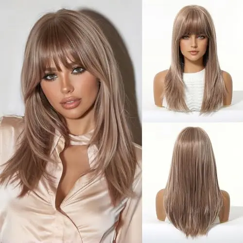 Esmee 18 inch long straight layered ash blonde wig with bangs