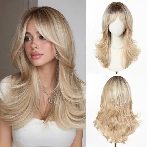 Esmee Mixed Blonde Long Wavy Wig with Bangs