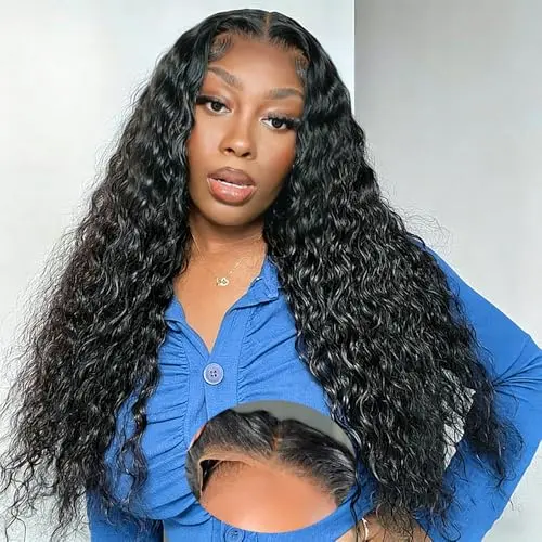 LJZYW 5x5 glueless HD lace deep wave wig in natural black