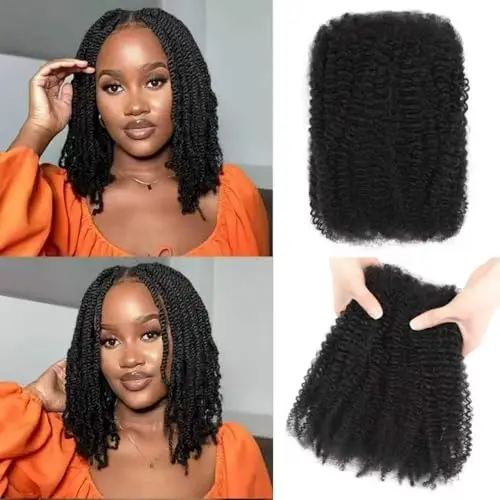 Geogroket Afro Kinky Bulk Human Hair Natural Black 12 Inch