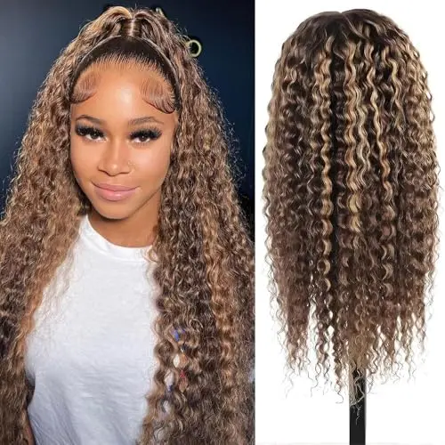 Deep wave 13x4 HD lace front wig with highlight ombre colour