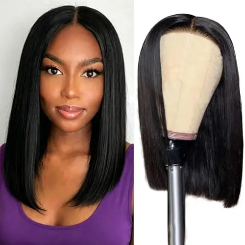 LJZYW 16 Inch 4x4 Lace Front Glueless Straight Bob Wig