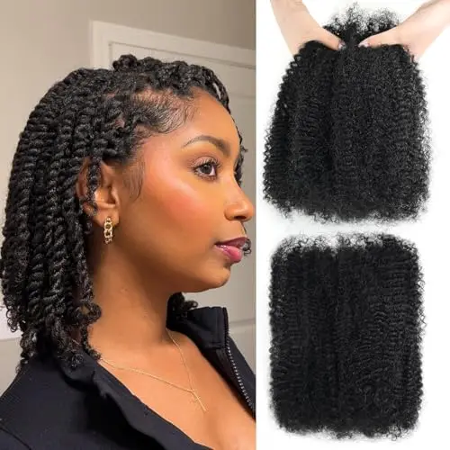 Datanala Afro Kinky Bulk Human Hair 12 Inch Natural Black