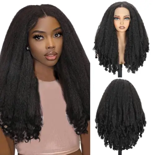 Humistwbiu 20-inch dark brown afro curly lace front wig