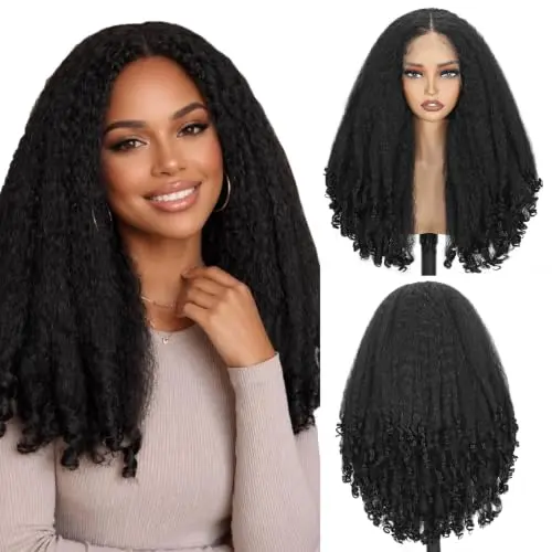 Humistwbiu Afro Curly Lace Front Wig Natural Black 20 Inch