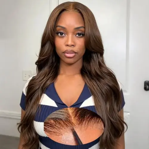 Chocolate brown 26 inch 5x5 closure body wave glueless wig
