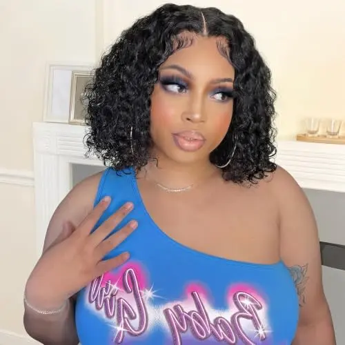 Celiarita black 5x5 HD closure deep wave curly bob wig with natural hairline