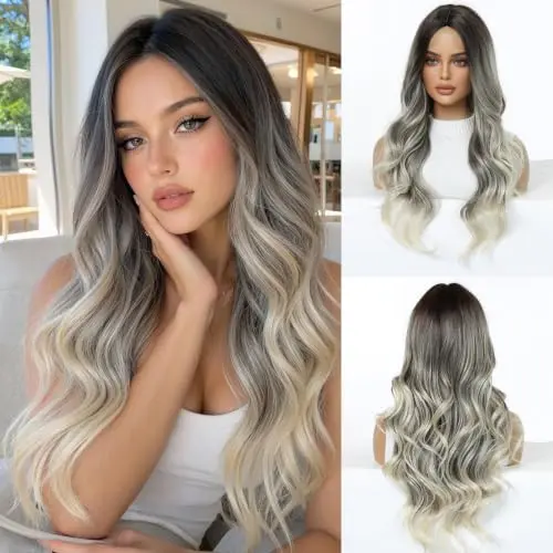 OUFEI long curly brown ombre blonde wig