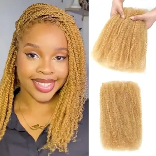 Humistwbiu Afro Kinky Bulk Human Hair 12 Inch Honey Blonde