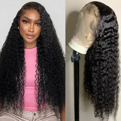 LJZYW 13x4 HD lace front deep wave wig in natural black