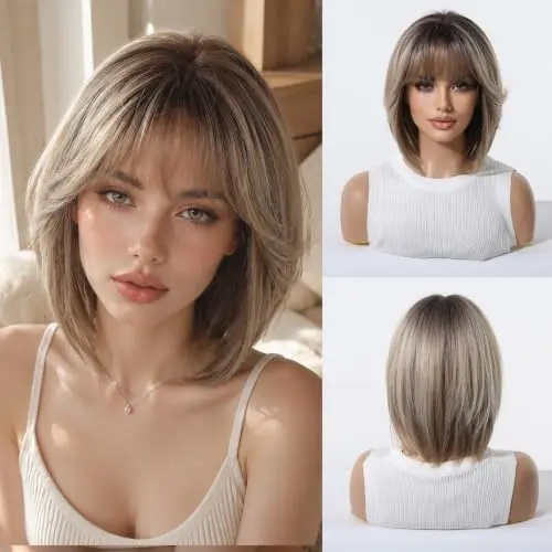 Esmee Short Straight Brown Ombré Bob - Heat-Stylable Colour