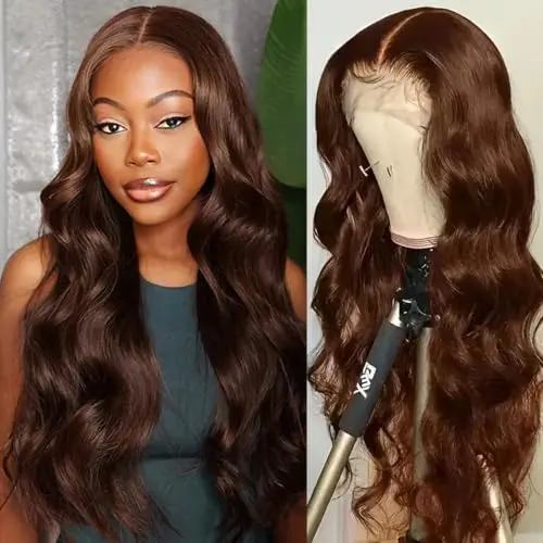 LJZYW 13x4 HD lace front human hair wig in chocolate brown body wave