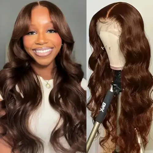Chocolate brown 16 inch body wave lace front wig with baby hair