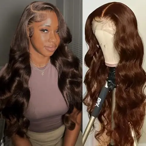 LJZYW 22 inch body wave 13x4 HD lace front human hair wig in chocolate brown